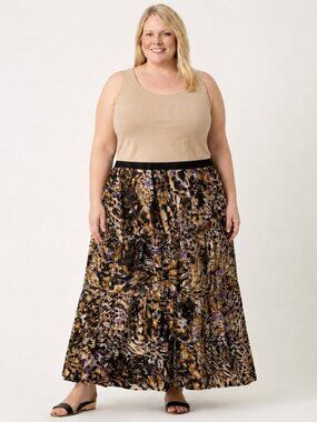 NEW Lane Bryant Womens Animal Print Tiered Maxi Skirt 4X 26/28 Pull On Elastic